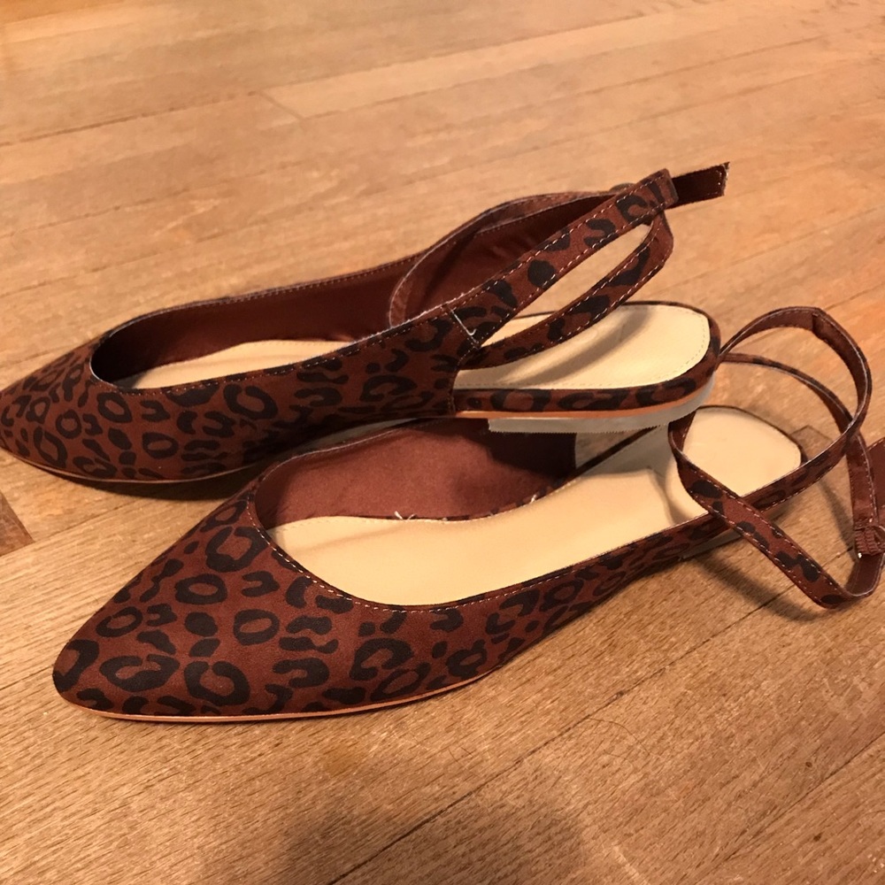 Loft leopard print ankle strap flats